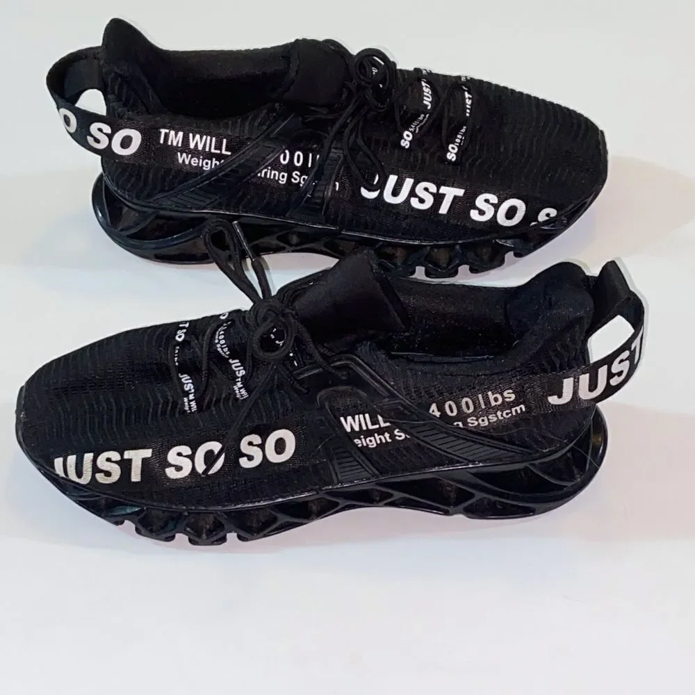 Just Soso Sport Running Training Walk Gym Black Athletic Shoeswith White Accents
